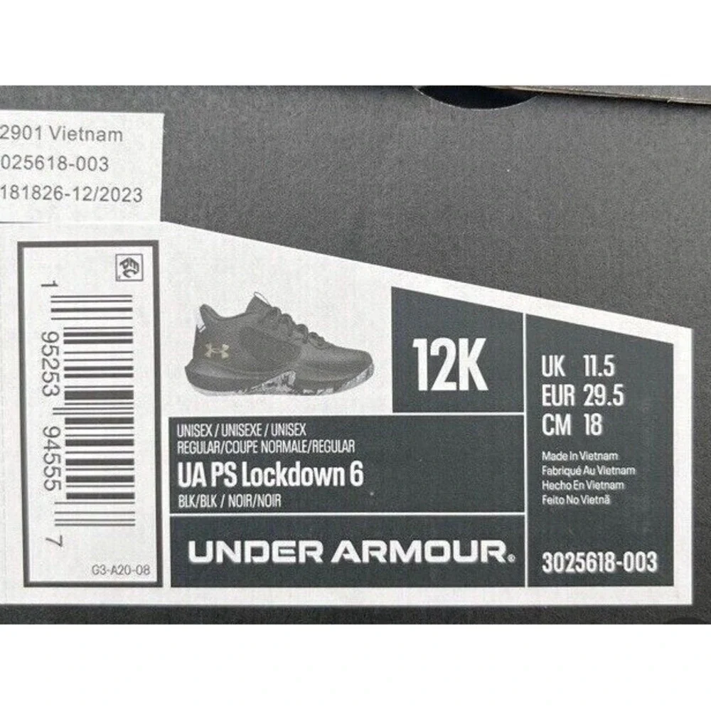 Under Armour Lockdown Little Boy's Leather Basketball Shoe Size 12 Black Lace Up